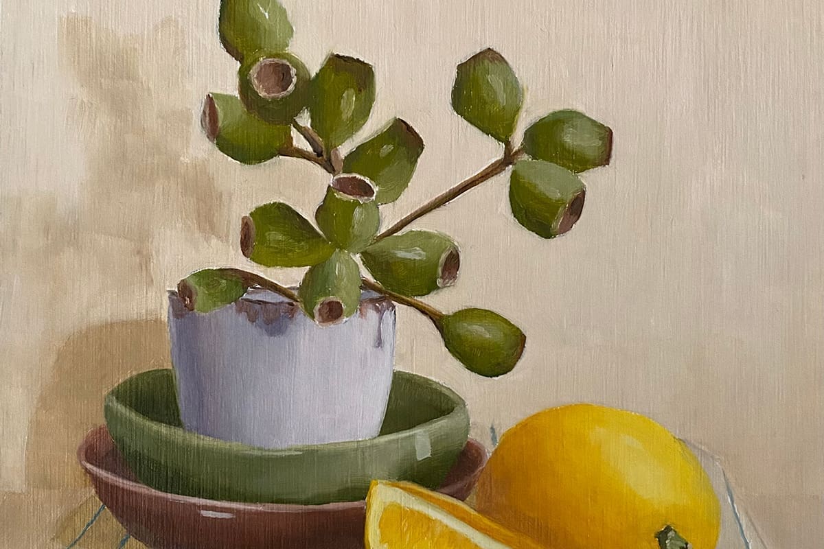 Small stack with lemons oil on