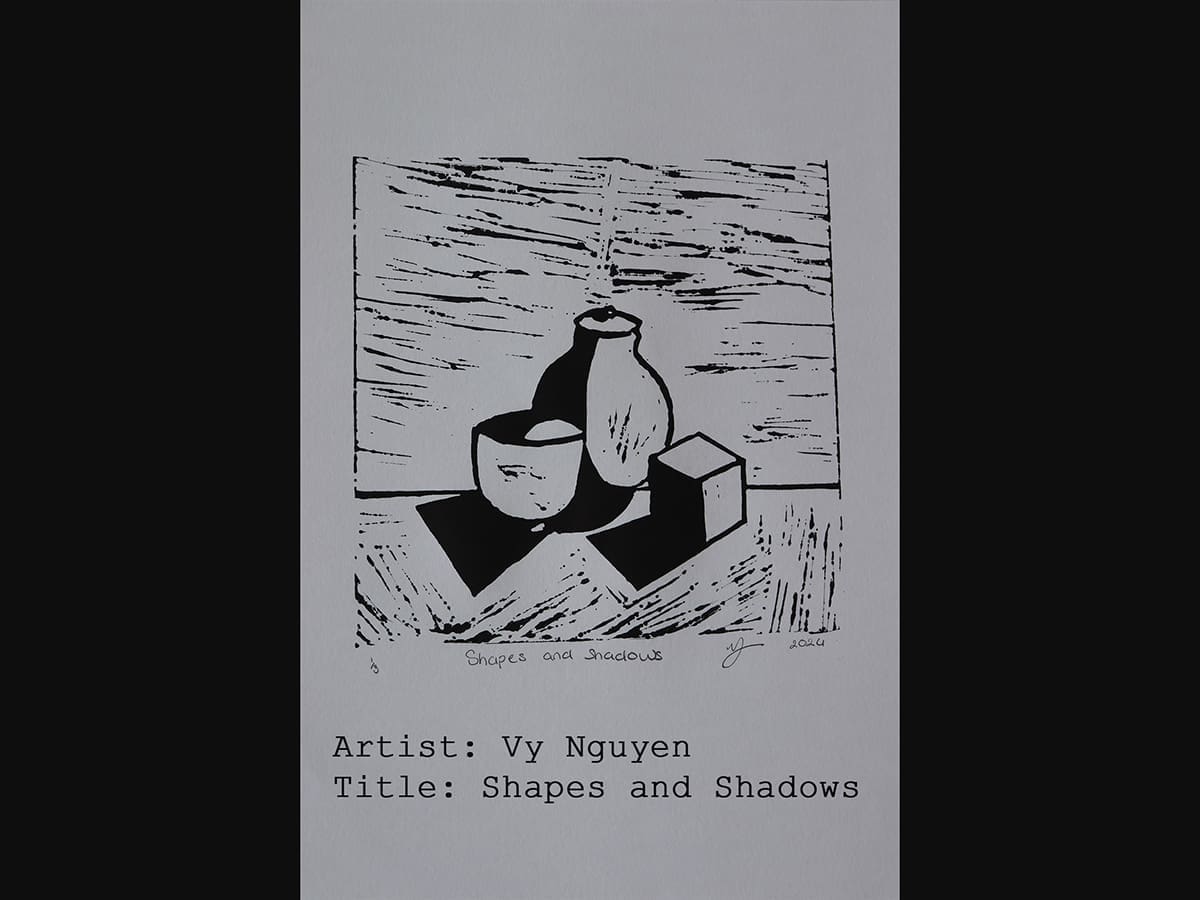 Shapes and shadows lino print by vy nguyen 1